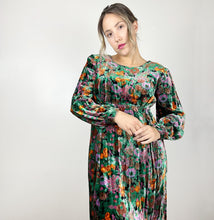 Load image into Gallery viewer, 80s Dark Floral Velvet Dress Medium
