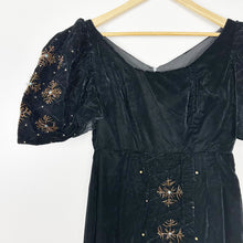 Load image into Gallery viewer, 50s 60s Black Velvet Beaded Snowflake Dress Small
