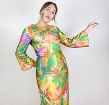 Load image into Gallery viewer, 70s Colorful Psychedelic Floral Maxi Dress Small
