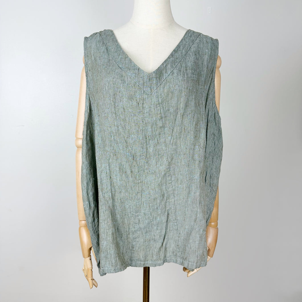 FLAX Green Linen Tank Top Plus Size