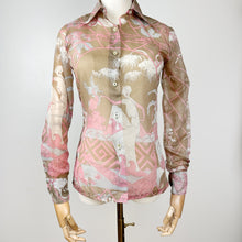 Load image into Gallery viewer, 70s Art Nouveau Sheer Brown Blouse Small
