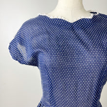 Load image into Gallery viewer, 40s Blue Polka Dot Day Dress XS/S
