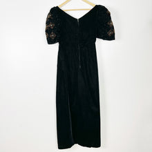 Load image into Gallery viewer, 50s 60s Black Velvet Beaded Snowflake Dress Small
