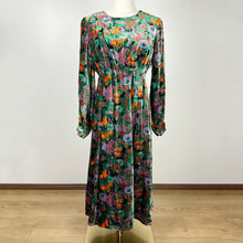 Load image into Gallery viewer, 80s Dark Floral Velvet Dress Medium
