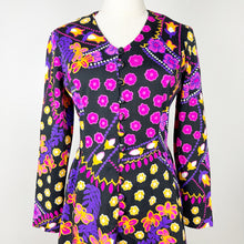 Load image into Gallery viewer, 70s Black Floral Midi Dress Small
