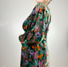 Load image into Gallery viewer, 80s Dark Floral Velvet Dress Medium
