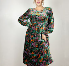 Load image into Gallery viewer, 80s Dark Floral Velvet Dress Medium
