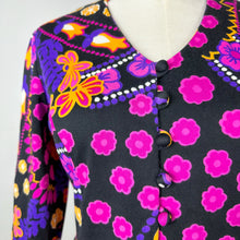 Load image into Gallery viewer, 70s Black Floral Midi Dress Small
