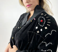 Load image into Gallery viewer, 80s Black Suede Rhinestone Jacket M/L Petite
