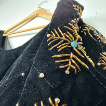 Load image into Gallery viewer, 50s 60s Black Velvet Beaded Snowflake Dress Small
