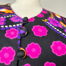 Load image into Gallery viewer, 70s Black Floral Midi Dress Small
