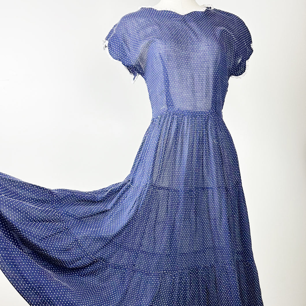 40s Blue Polka Dot Day Dress XS/S