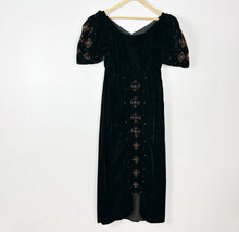 Load image into Gallery viewer, 50s 60s Black Velvet Beaded Snowflake Dress Small
