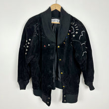 Load image into Gallery viewer, 80s Black Suede Rhinestone Jacket M/L Petite
