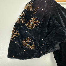 Load image into Gallery viewer, 50s 60s Black Velvet Beaded Snowflake Dress Small
