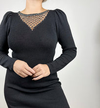 Load image into Gallery viewer, 80s Black Knit Sweater Dress Medium
