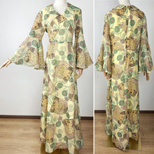 Load image into Gallery viewer, 60s Yellow Floral Bell Sleeve Maxi Dress Medium
