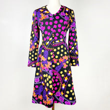 Load image into Gallery viewer, 70s Black Floral Midi Dress Small
