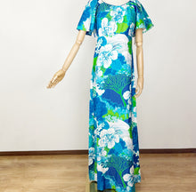 Load image into Gallery viewer, 70s Deadstock Blue Hawaiian Maxi Dress Small
