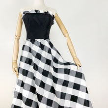 Load image into Gallery viewer, 80s Gunne Sax Black Checkered Strapless Dress Small
