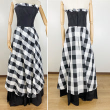 Load image into Gallery viewer, 80s Gunne Sax Black Checkered Strapless Dress Small
