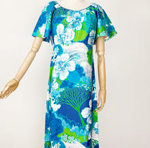 Load image into Gallery viewer, 70s Deadstock Blue Hawaiian Maxi Dress Small
