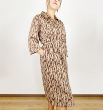 Load image into Gallery viewer, 70s Brown Funky Houndstooth Midi Dress Large
