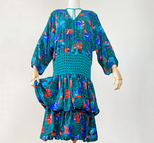 Load image into Gallery viewer, 80s Diane Freis Teal Floral Midi Dress M/L
