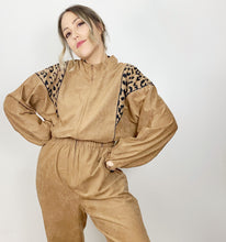 Load image into Gallery viewer, 80s Tan Leopard Print Jumpsuit Medium
