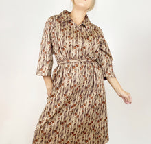 Load image into Gallery viewer, 70s Brown Funky Houndstooth Midi Dress Large
