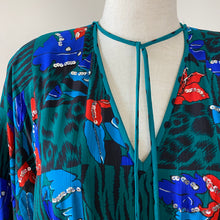 Load image into Gallery viewer, 80s Diane Freis Teal Floral Midi Dress M/L
