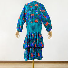 Load image into Gallery viewer, 80s Diane Freis Teal Floral Midi Dress M/L
